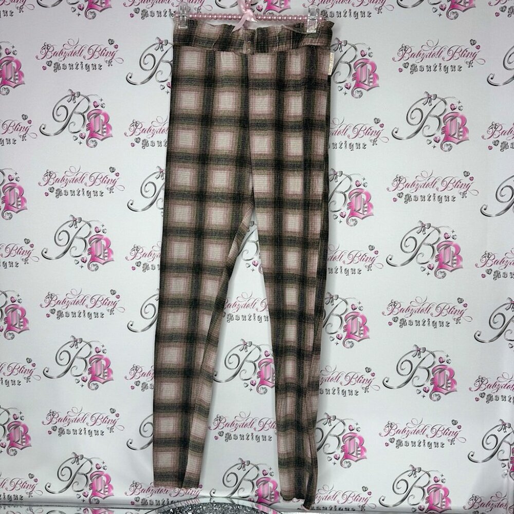 Thalia Sodi Leggings plaid comfy soft pink green white striped style comfy pants